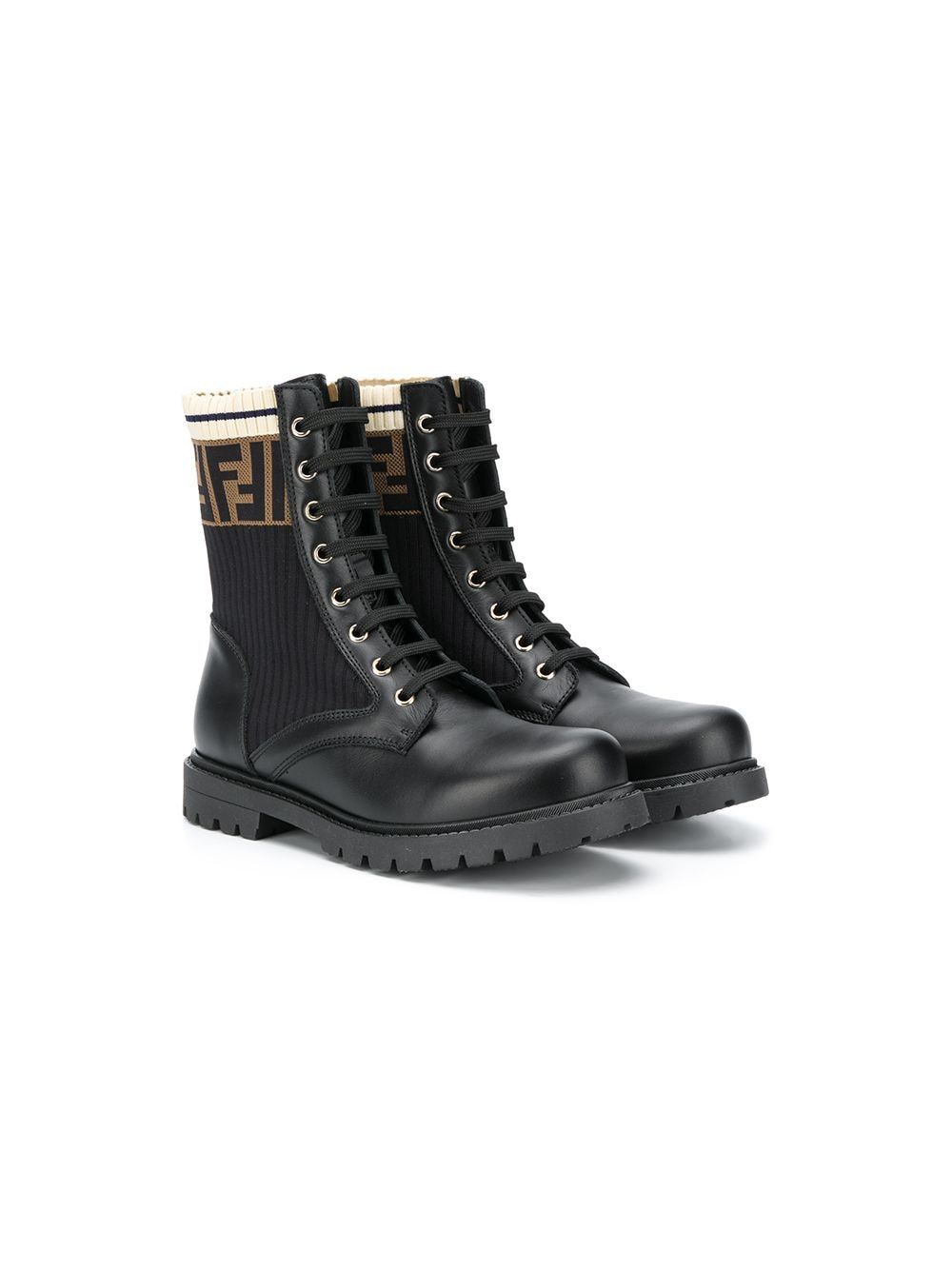 FENDI KIDS FF Logo Boots Black - Maison De Fashion 