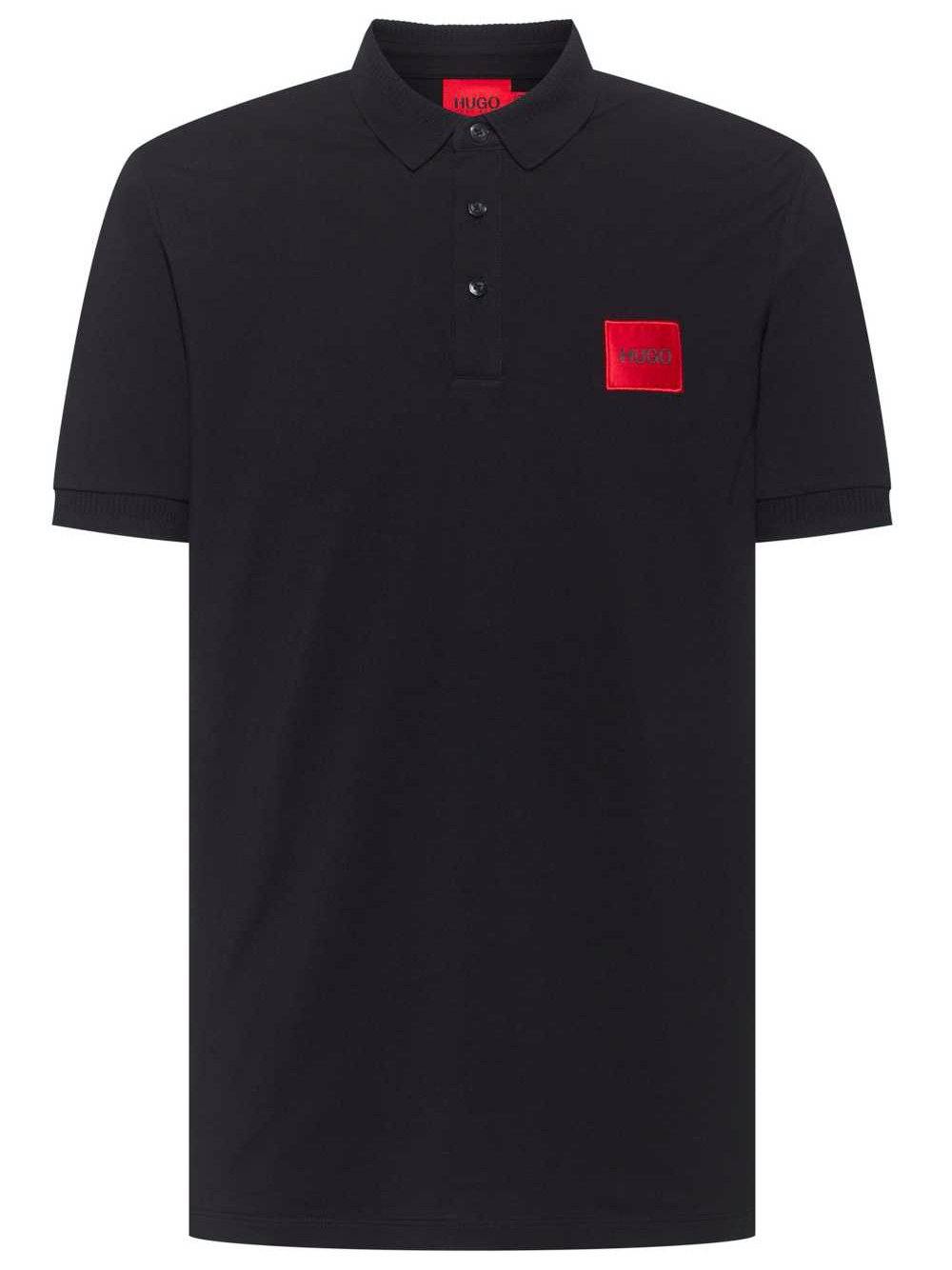 HUGO Logo Patch Polo Shirt Black - MAISONDEFASHION.COM