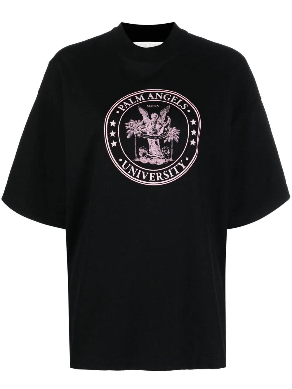 PALM ANGELS WOMEN College Loose Tee Black/Coral - MAISONDEFASHION.COM