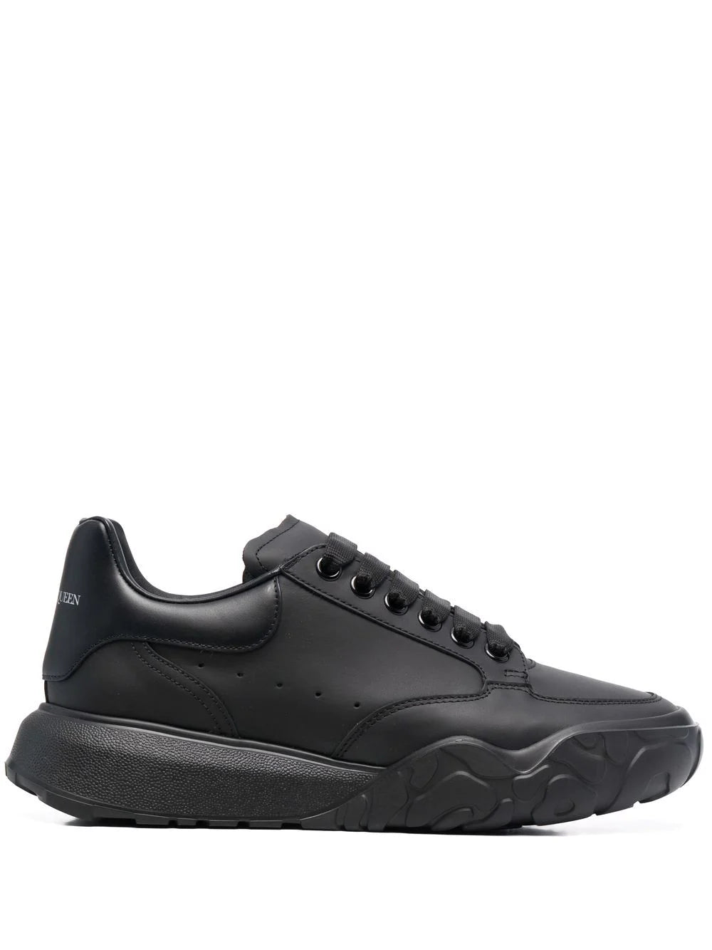 Alexander McQueen Court Leather Low Top Sneakers Black/Black - MAISONDEFASHION.COM