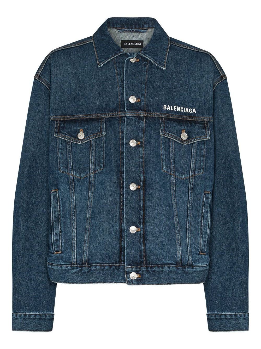 BALENCIAGA Embroidered Logo Denim Jacket Blue - Maison De Fashion 