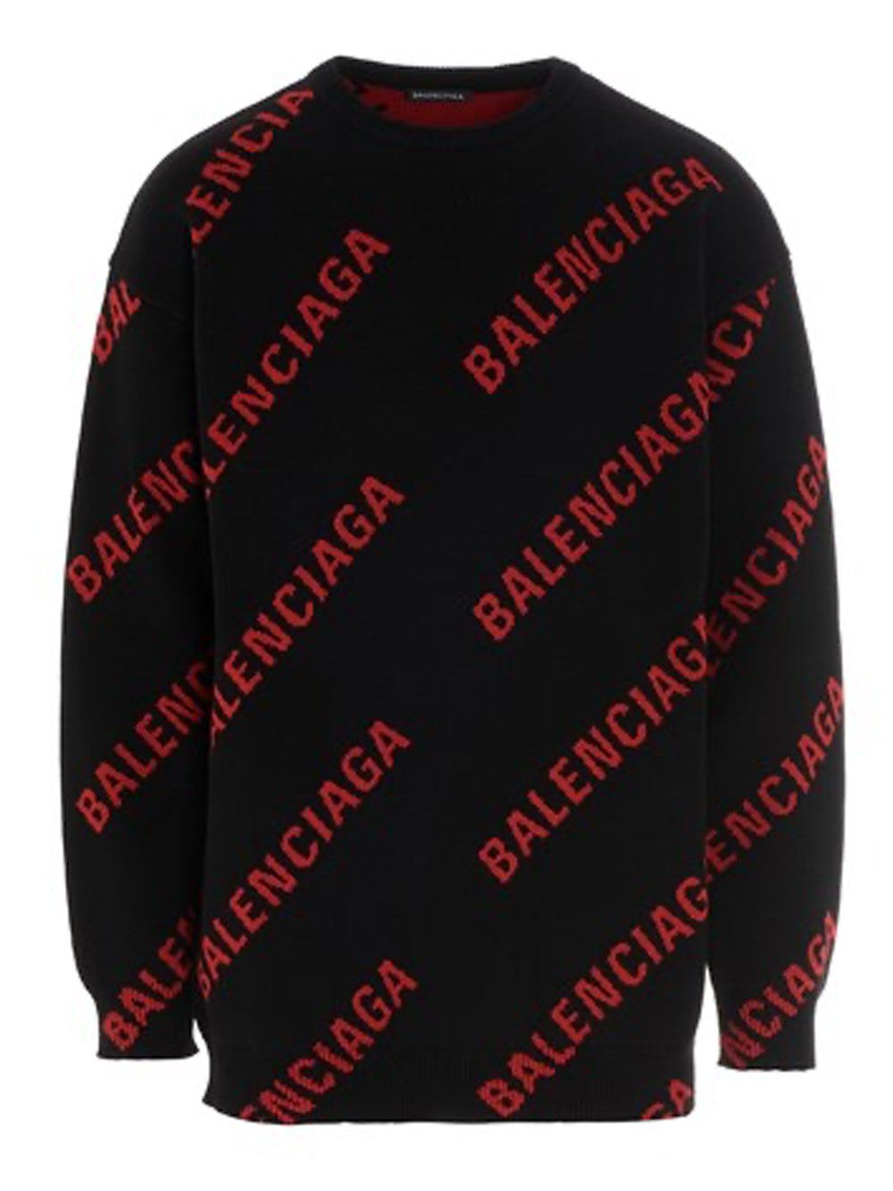 BALENCIAGA All Over Logo Knitted Sweatshirt Black/Red - Maison De Fashion 