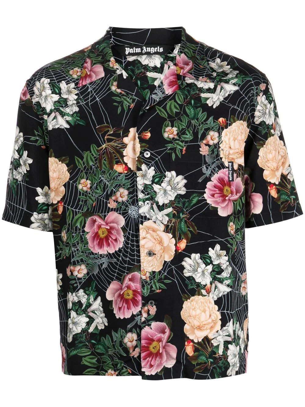 PALM ANGELS Floral Print Bowling Shirt Black - MAISONDEFASHION.COM