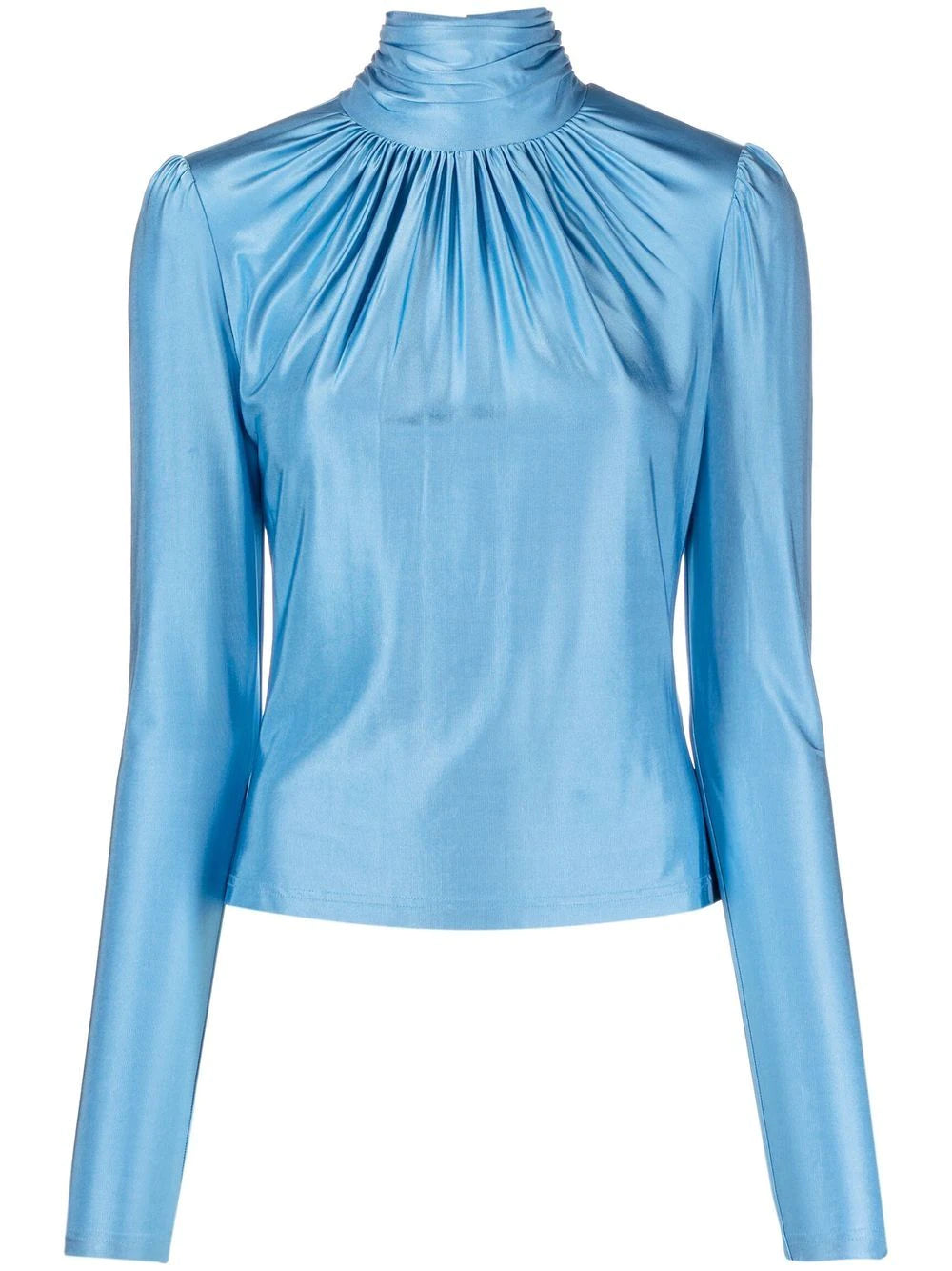 PACO RABANNE Ruched Long Sleeved Top Blue - MAISONDEFASHION.COM