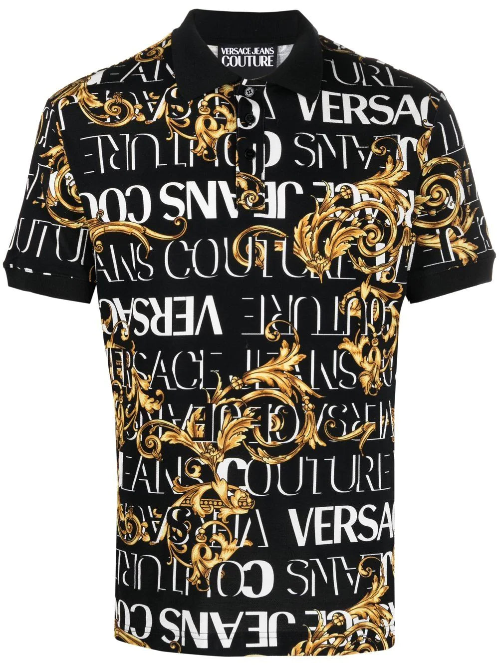 VERSACE Baroque Print Logo Polo Shirt Black - MAISONDEFASHION.COM