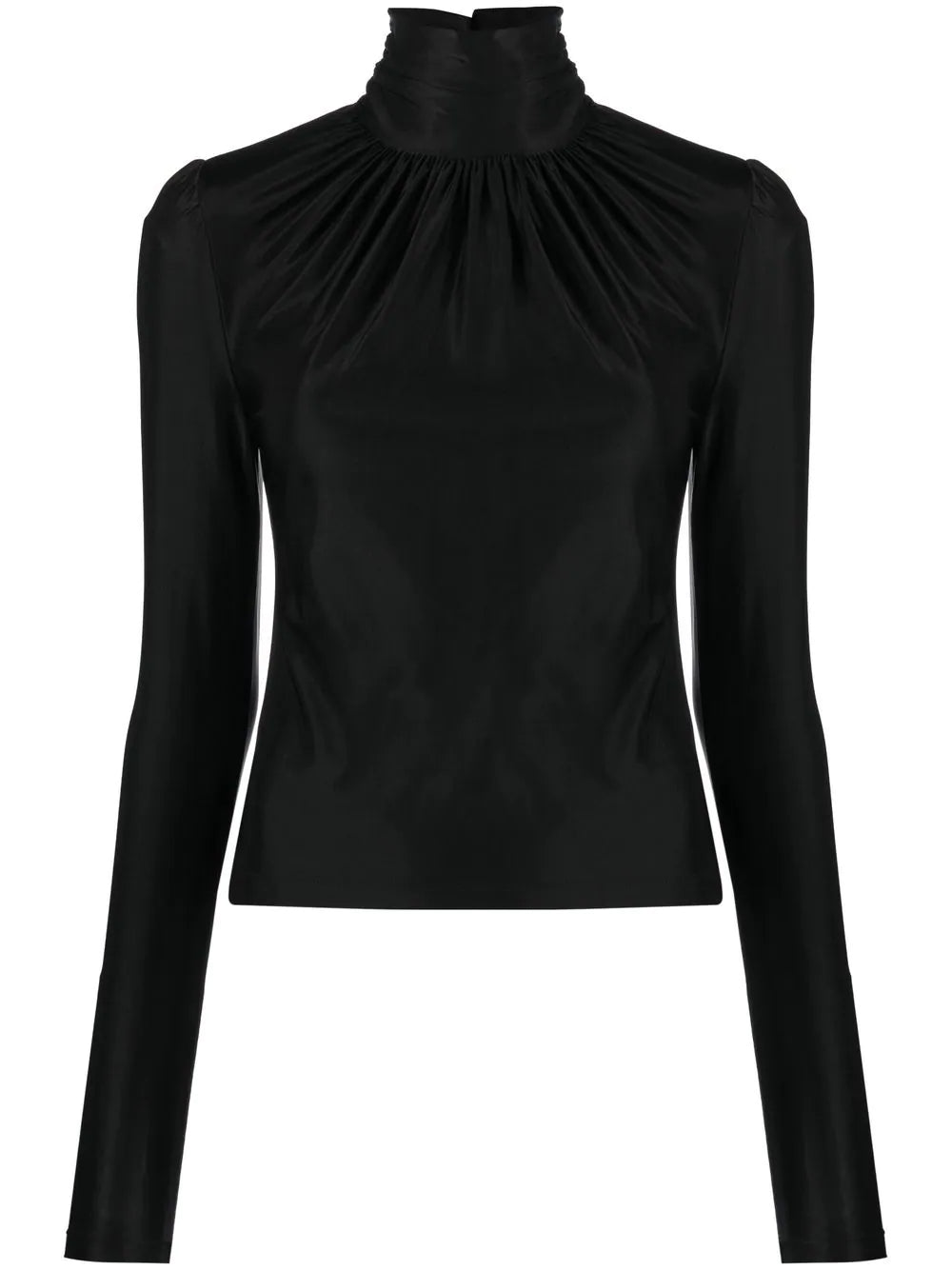 PACO RABANNE Ruched Long Sleeved Top Black - MAISONDEFASHION.COM