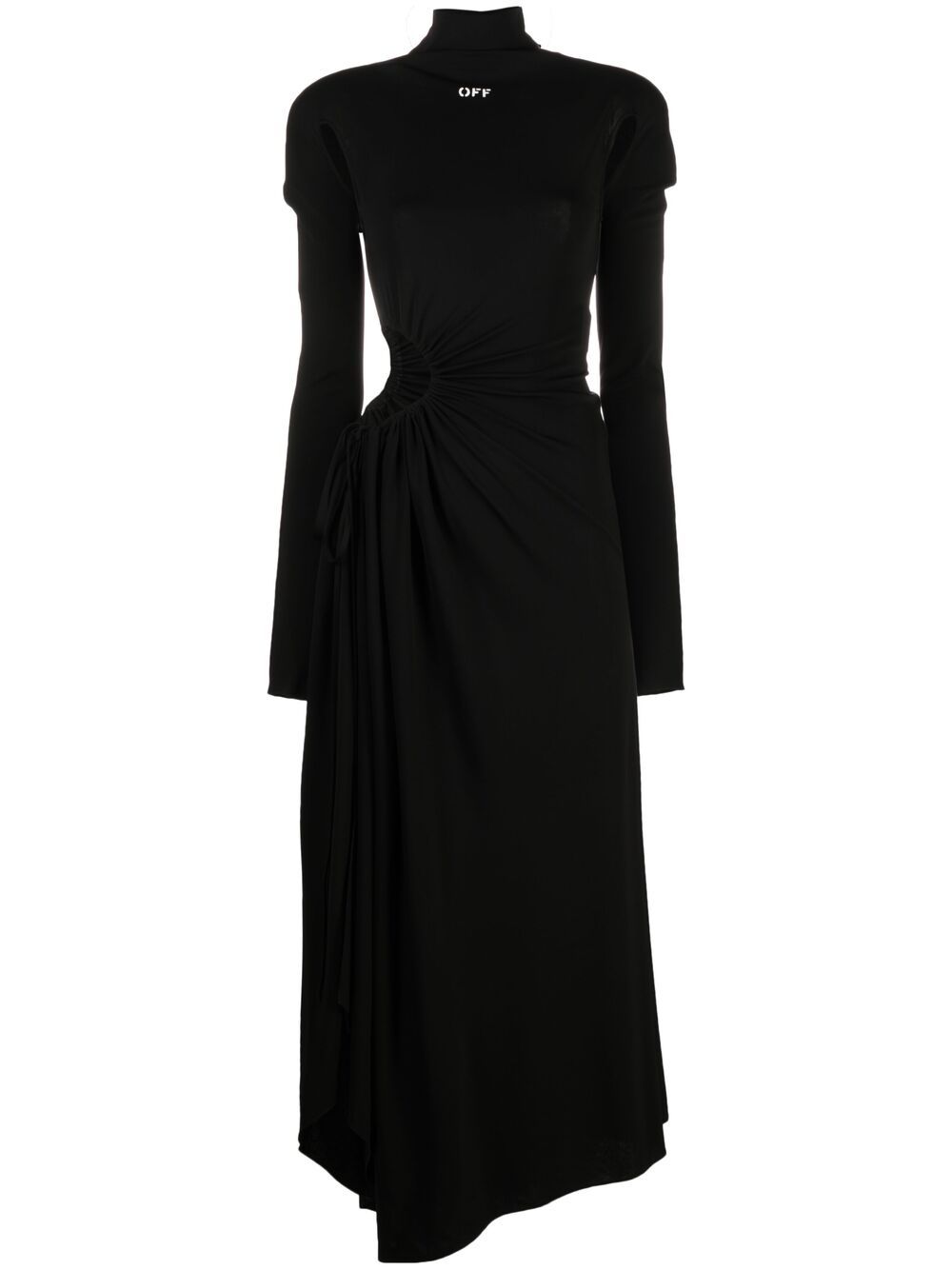 OFF-WHITE WOMEN Cut-out plissé panel long dress Black - MAISONDEFASHION.COM