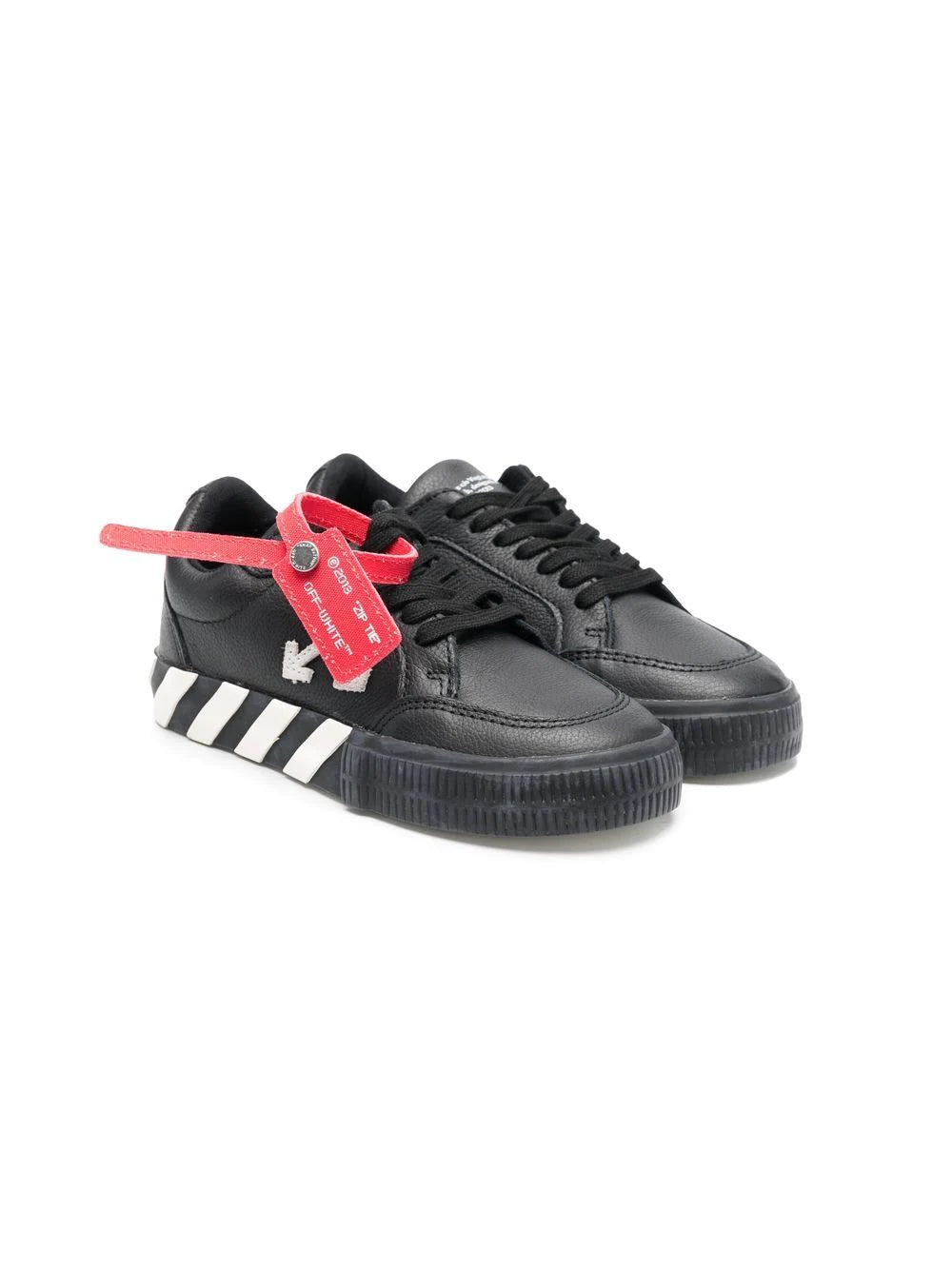 OFF-WHITE KIDS Vulcanized Lace Up Leather Sneakers Black/White - MAISONDEFASHION.COM