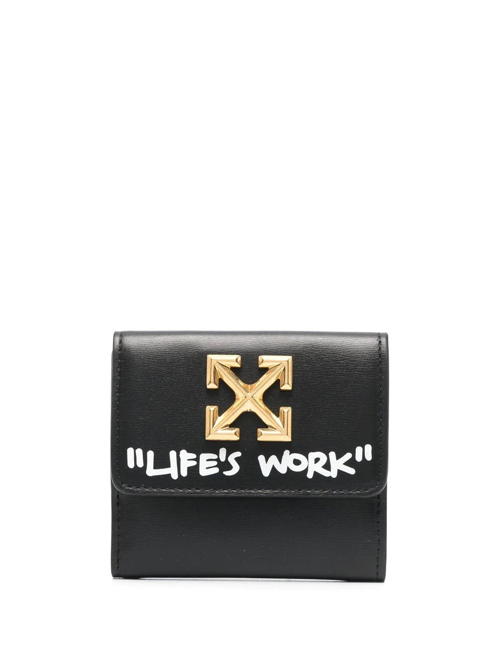 OFF-WHITE WOMEN Jitney French Wallet Quote Black White - MAISONDEFASHION.COM
