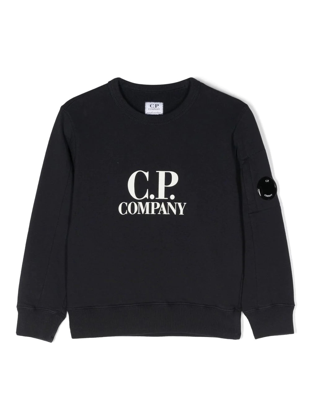 C.P. COMPANY KIDS Basic Fleece Big Logo Lens Sweatshirt Navy - MAISONDEFASHION.COM