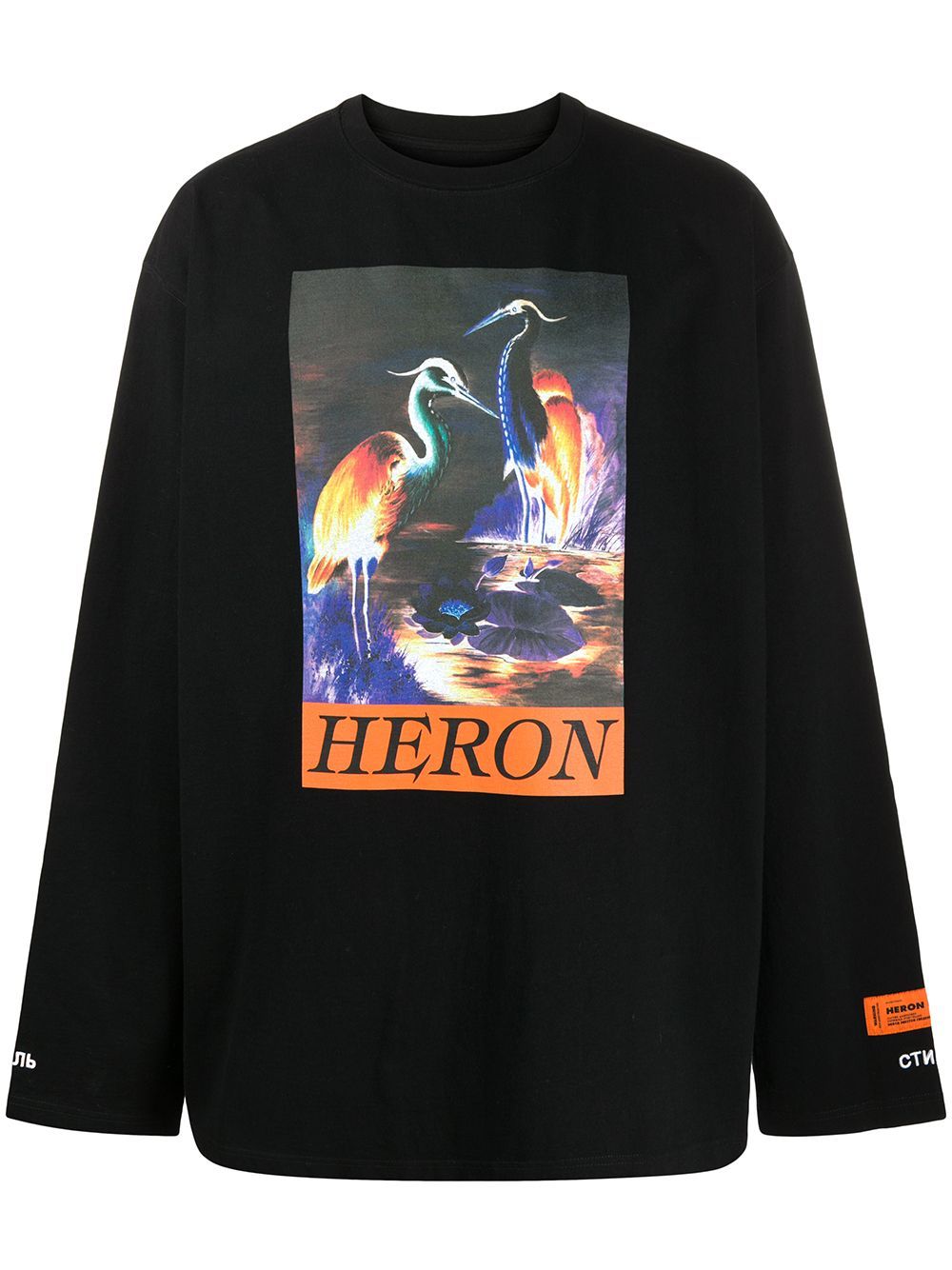 HERON PRESTON Graphic Print Long Sleeve T-shirt Black - Maison De Fashion 