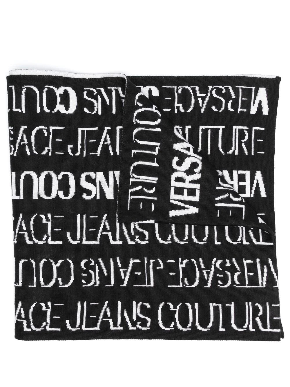 VERSACE All Over Logo Knit Scarf Black/White - MAISONDEFASHION.COM