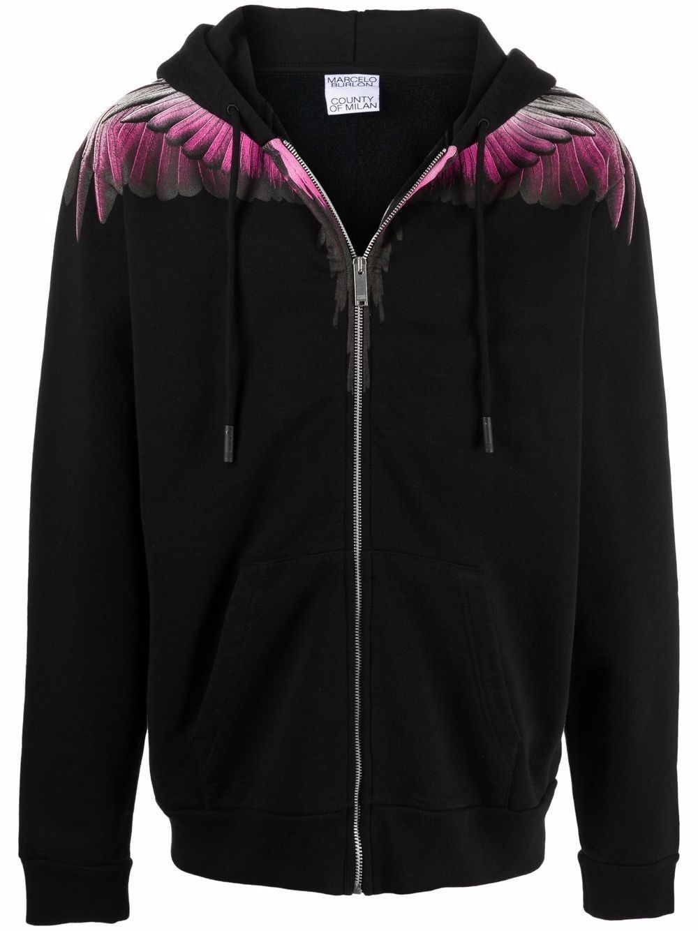 MARCELO BURLON Wings Regular Zipped Hoodie Black - MAISONDEFASHION.COM