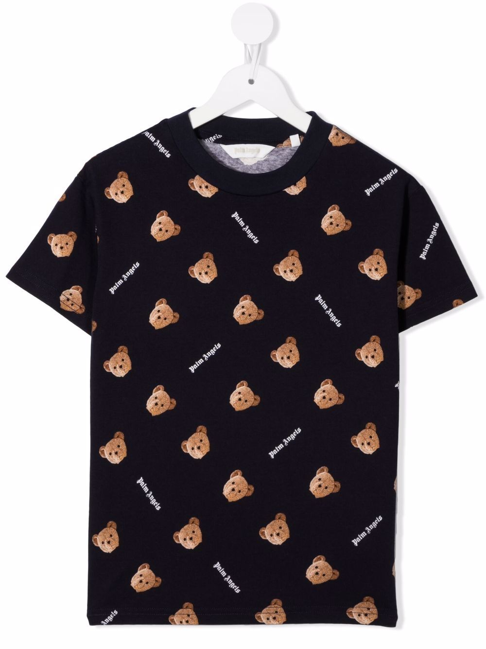 PALM ANGELS KIDS All Over Teddy Bear Logo T-Shirt Navy - MAISONDEFASHION.COM