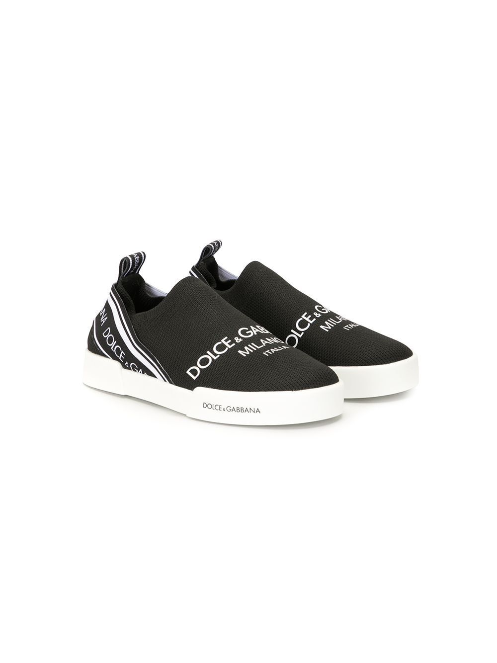 DOLCE & GABBANA KIDS Logo print slip-on sneakers Black - MAISONDEFASHION.COM