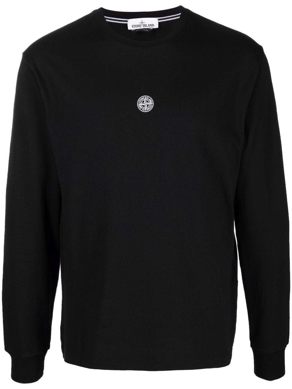 STONE ISLAND Compass Logo Long Sleeve T-Shirt Black - MAISONDEFASHION.COM