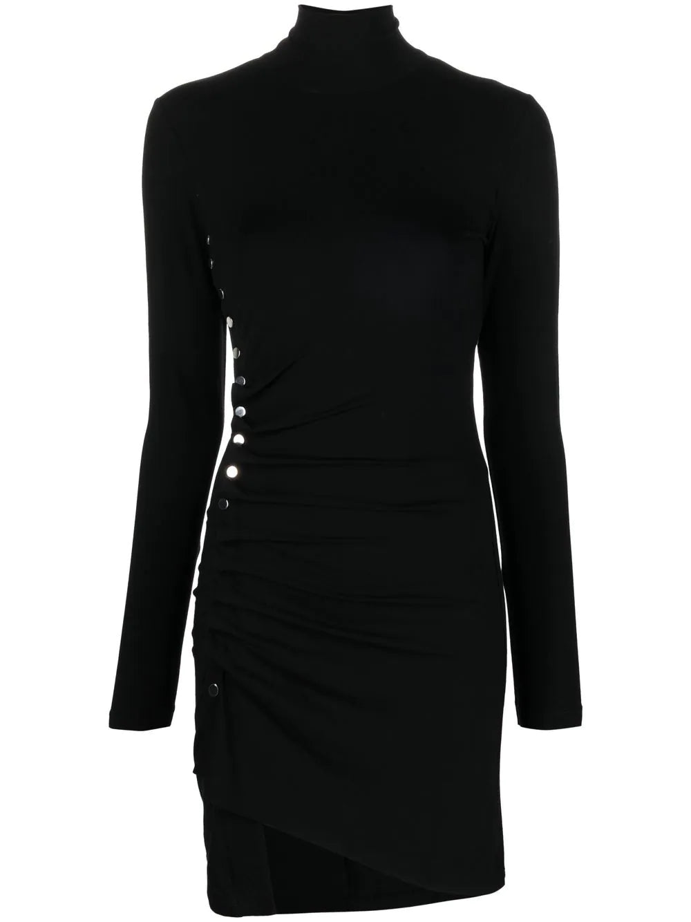 PACO RABANNE Long-sleeve asymmetric-hem mini dress Black - MAISONDEFASHION.COM