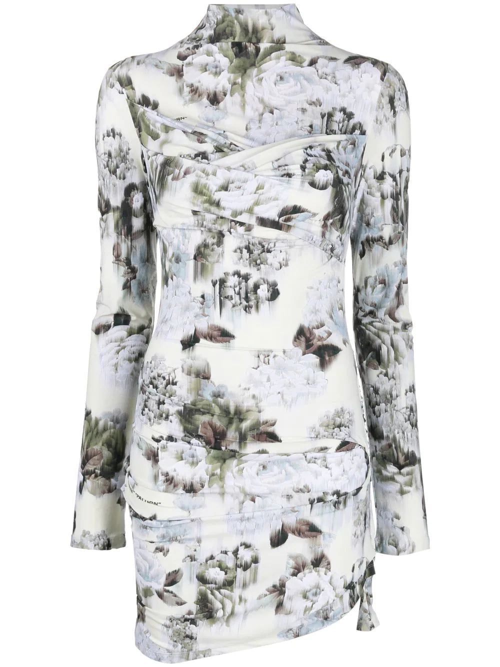 OFF WHITE WOMEN Floral Print Twist Dress Grey - MAISONDEFASHION.COM