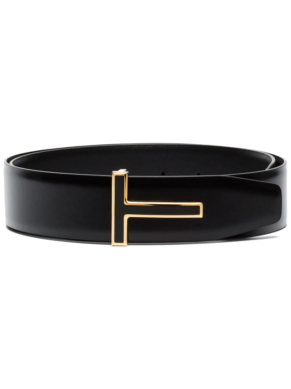 TOM FORD T Logo Belt With Gold Trim Black - MAISONDEFASHION.COM