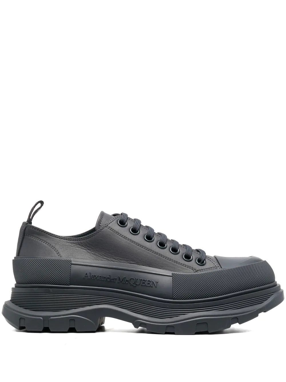 Alexander McQueen Tread Leather Low Top Sneakers Grey - MAISONDEFASHION.COM