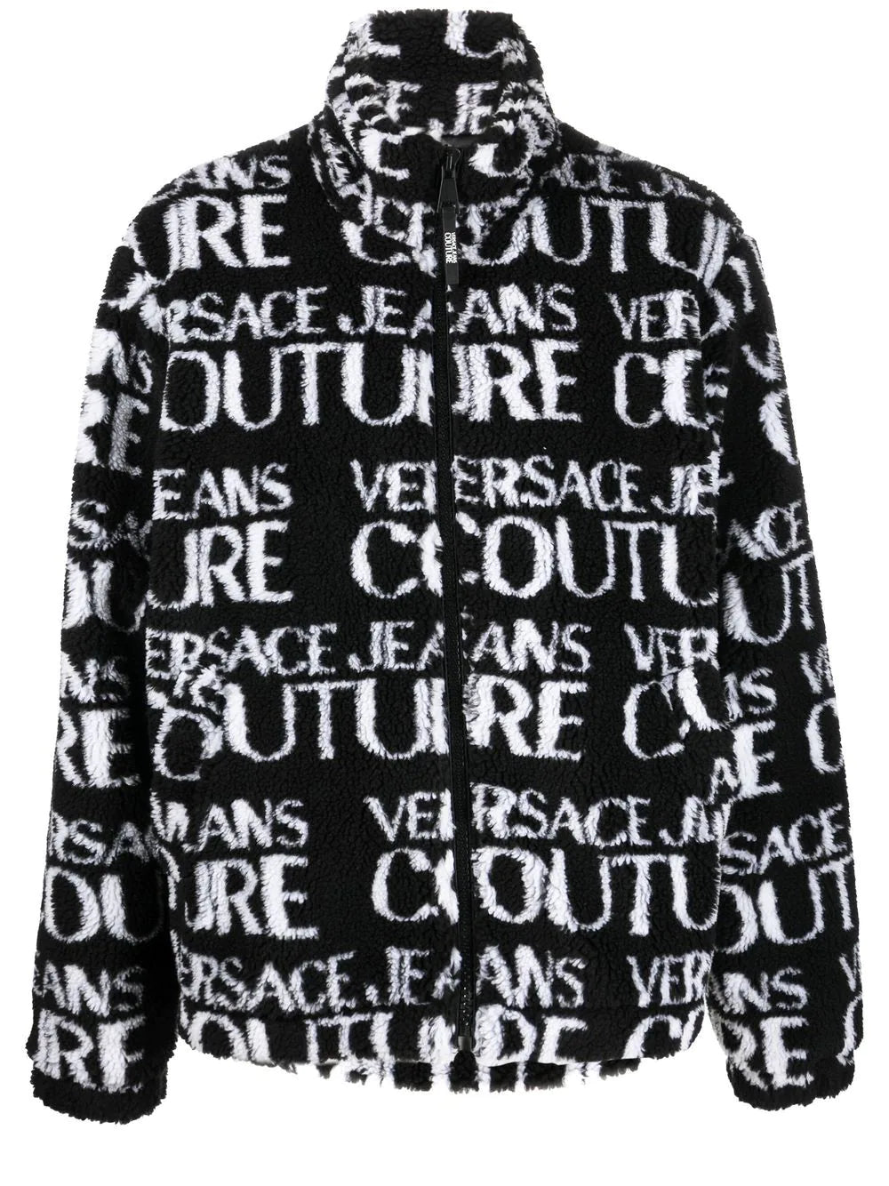 VERSACE All Over Logo Fleece Jacket Black/White - MAISONDEFASHION.COM