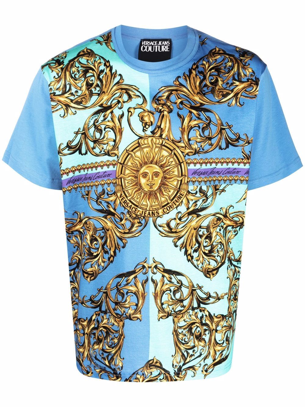 VERSACE Garland Sun-print cotton T-shirt Blue - MAISONDEFASHION.COM