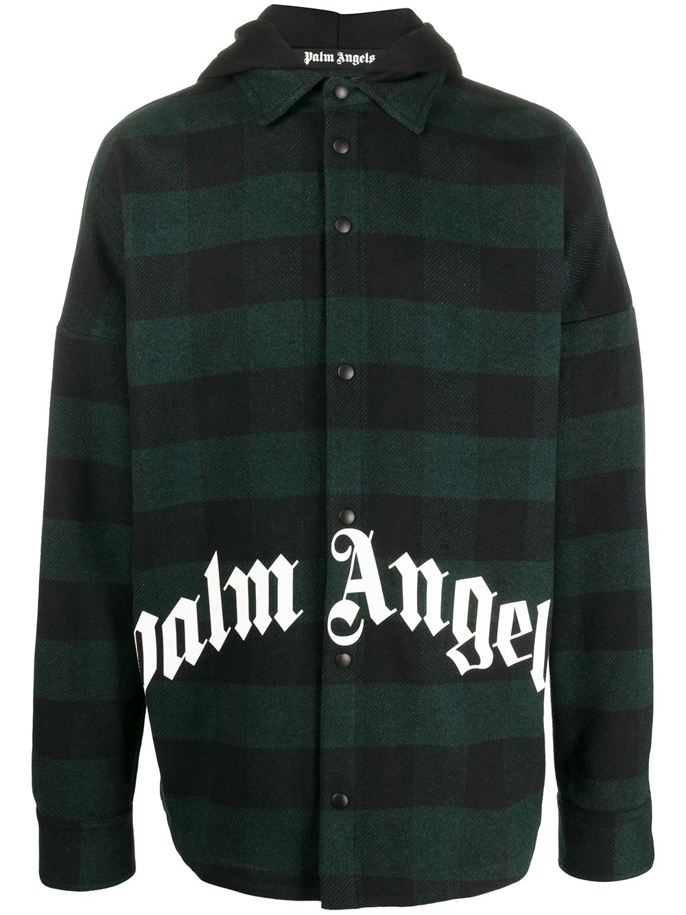 PALM ANGELS Logo Hooded Plaid Overshirt - Maison De Fashion 