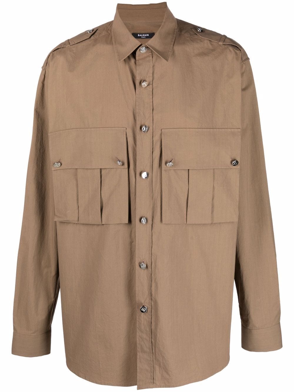 BALMAIN Patch Pockets Buttoned Overshirt Brown - MAISONDEFASHION.COM