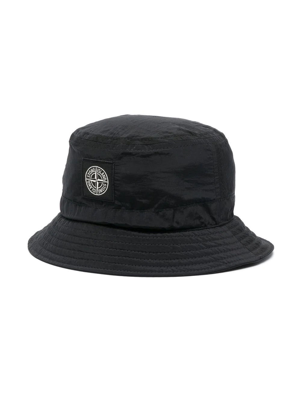 STONE ISLAND KIDS Compass Patch Nylon Bucket Hat Black - MAISONDEFASHION.COM