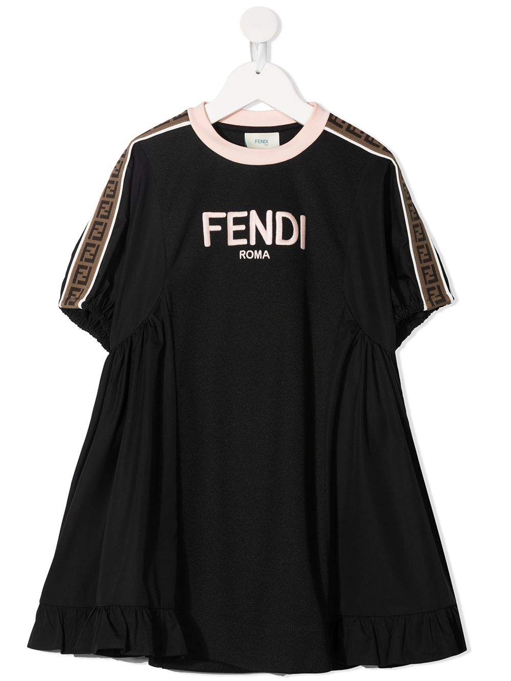 FENDI KIDS Logo-print Short Sleeve Dress Black - MAISONDEFASHION.COM