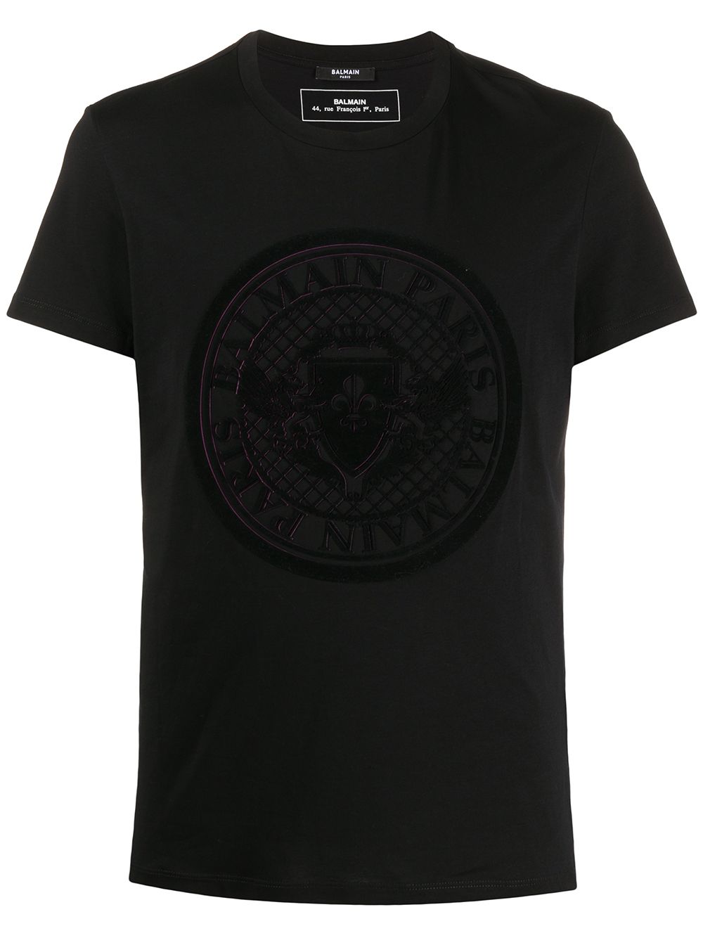 BALMAIN medallion flock logo t-shirt black/fuchasia - Maison De Fashion 