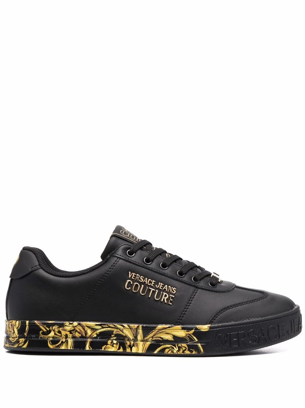 VERSACE JEANS COUTURE Baroque Court Sneakers Black - MAISONDEFASHION.COM