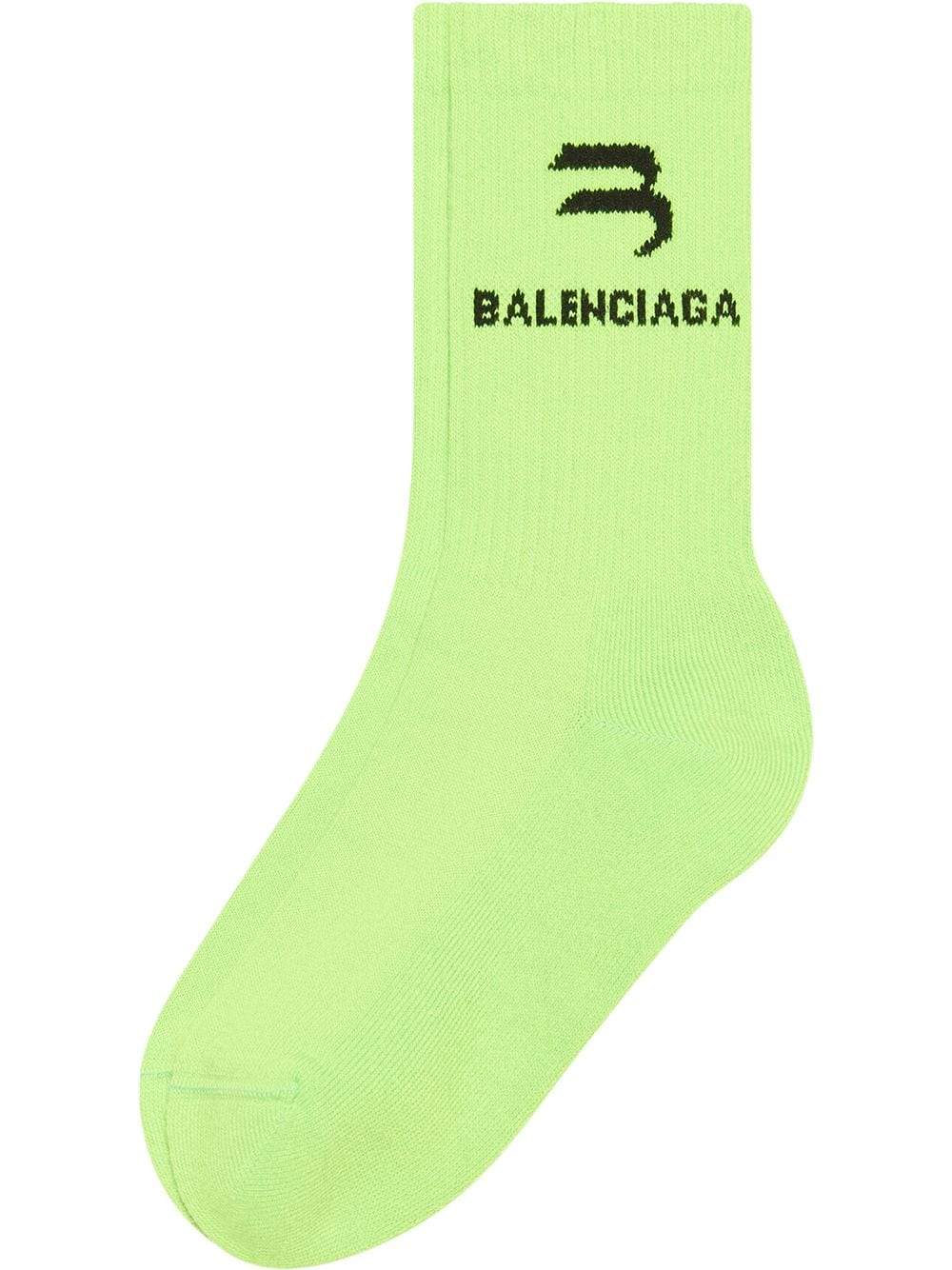 BALENCIAGA Logo Knit Socks Green - MAISONDEFASHION.COM