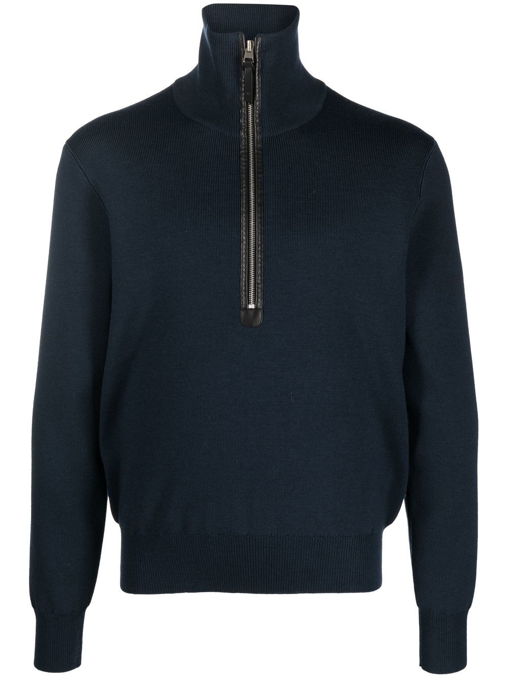 TOM FORD Half Zip Knitted Jumper Navy - MAISONDEFASHION.COM