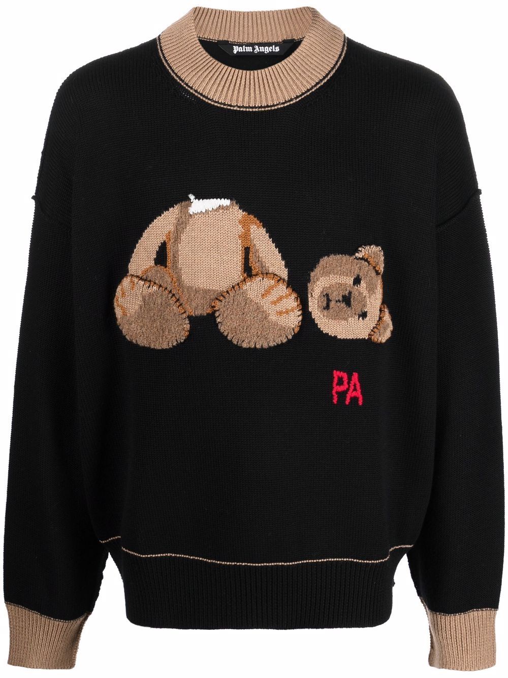 PALM ANGELS Bear Intarsia Knit Sweatshirt Black - MAISONDEFASHION.COM