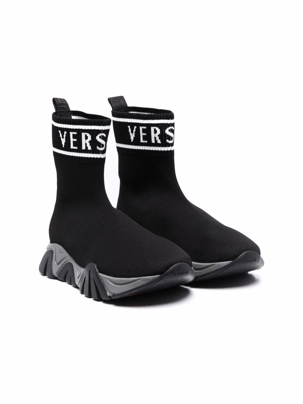 VERSACE KIDS  Sock-style logo print sneakers Black - MAISONDEFASHION.COM