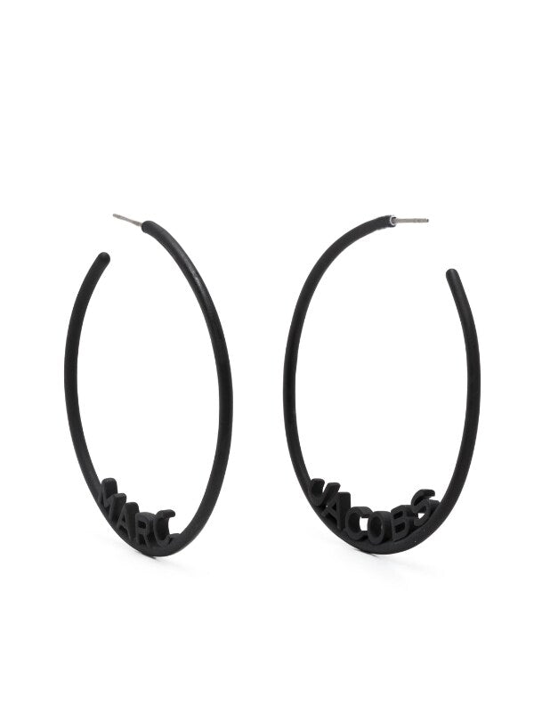 MARC JACOBS WOMEN Oversized Logo Metal Hoops Black - MAISONDEFASHION.COM