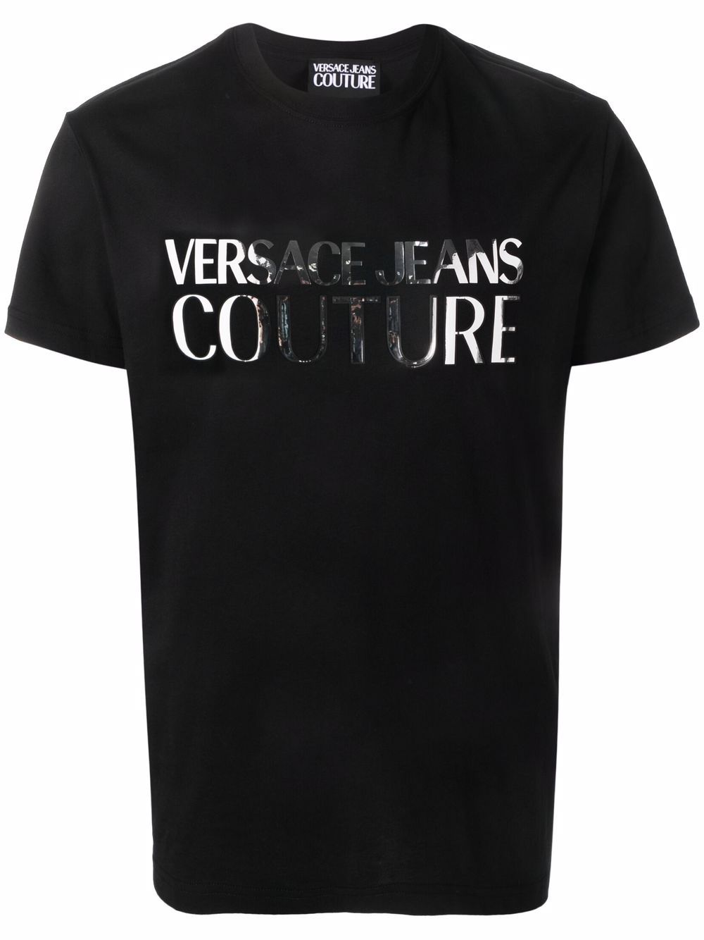 VERSACE Metallic Logo T-Shirt Black - MAISONDEFASHION.COM