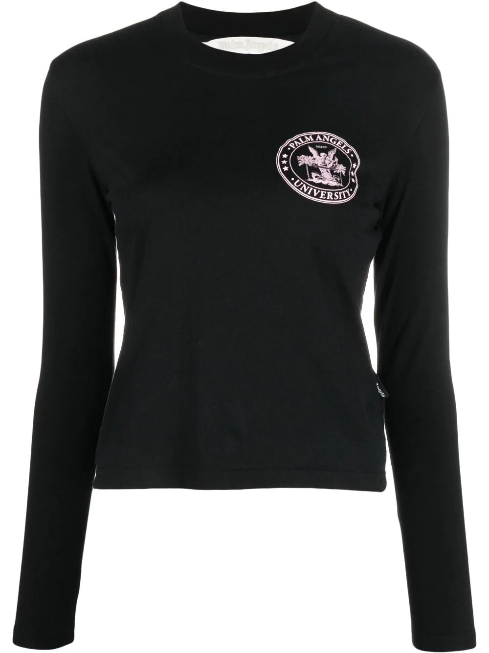 PALM ANGELS WOMEN College Fitted Tee L/S Black/Coral - MAISONDEFASHION.COM