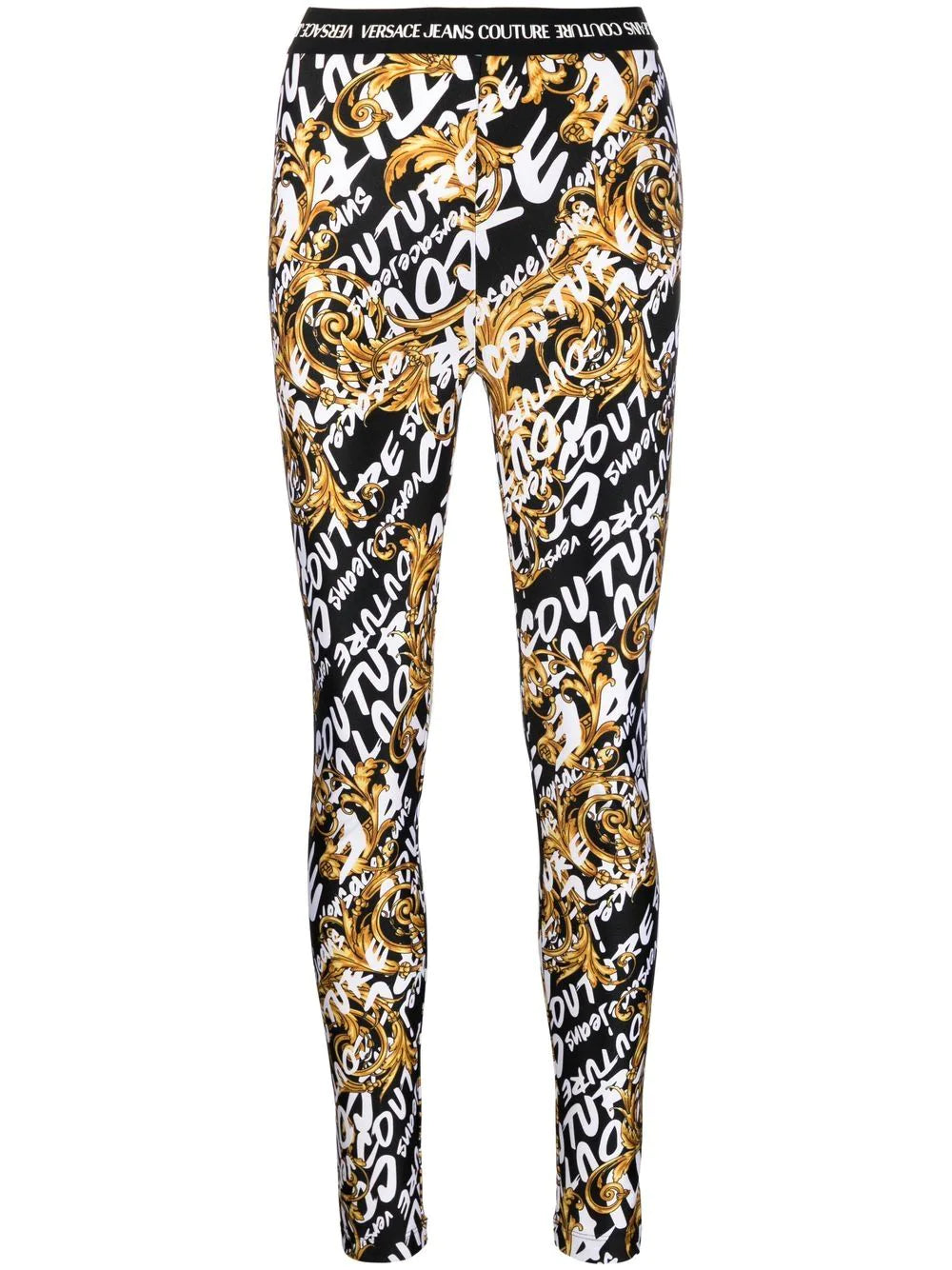 VERSACE WOMEN Baroque Print All Over Logo Leggings Black - MAISONDEFASHION.COM