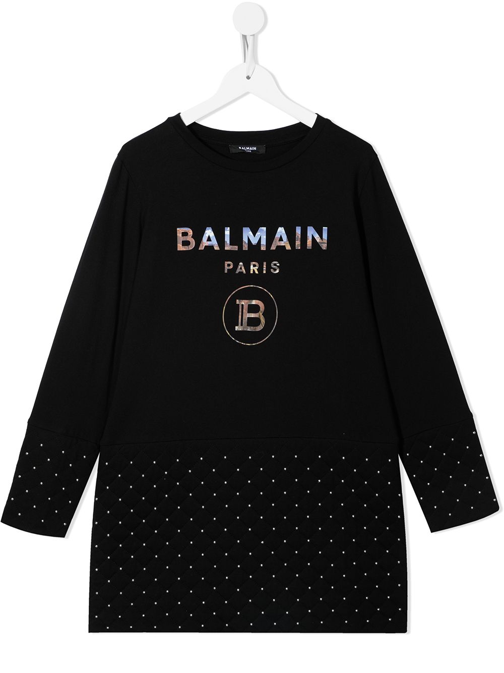 BALMAIN KIDS logo print studded dress black - MAISONDEFASHION.COM