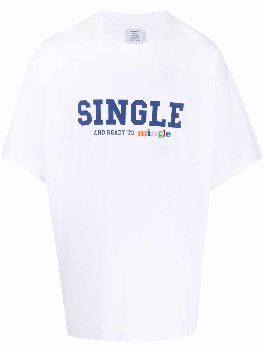 VETEMENTS Single And Ready To Mingle T-Shirt White - MAISONDEFASHION.COM