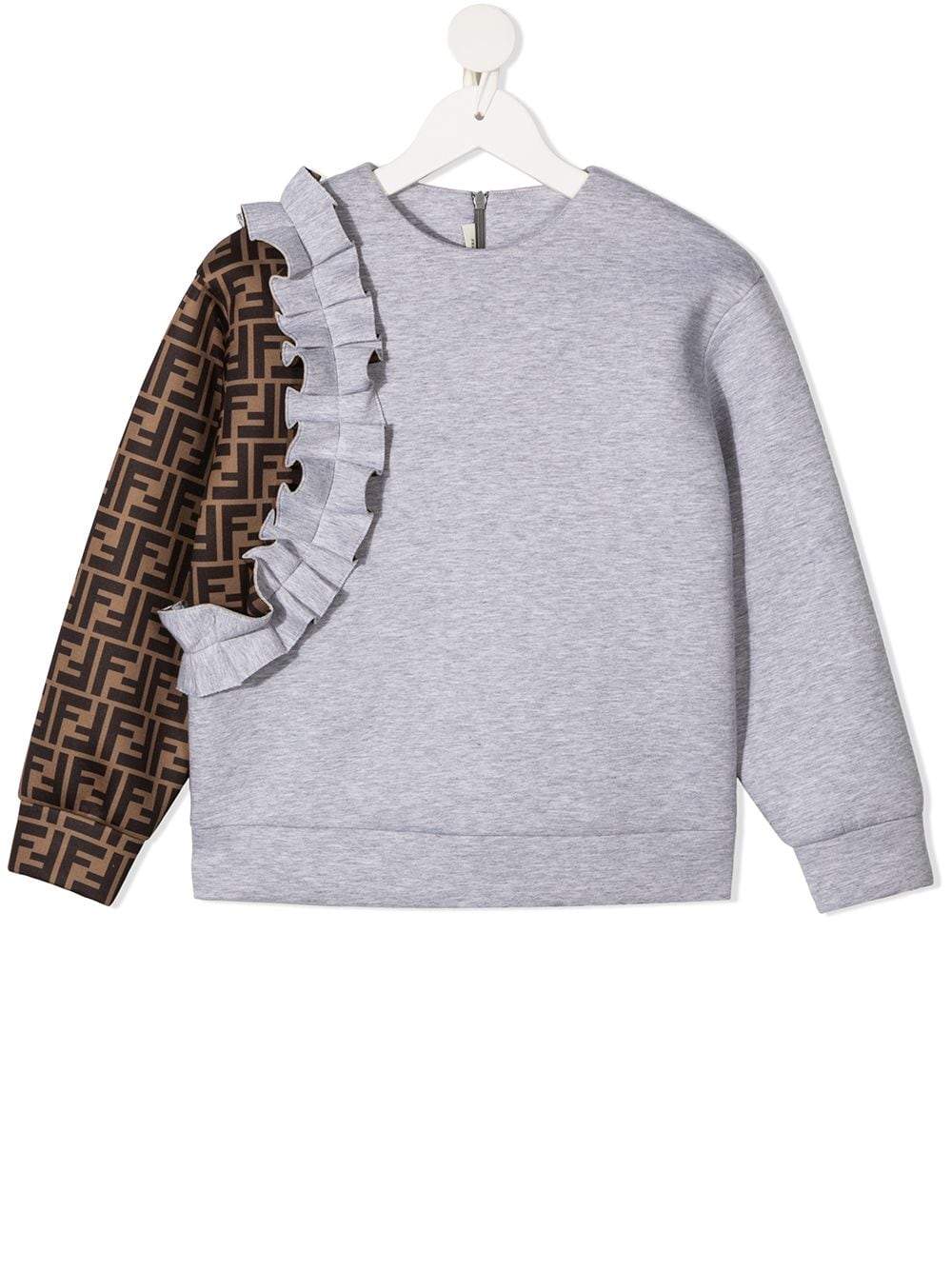 FENDI KIDS Ruffled FF-Logo Sleeve Sweatshirt Grey - MAISONDEFASHION.COM