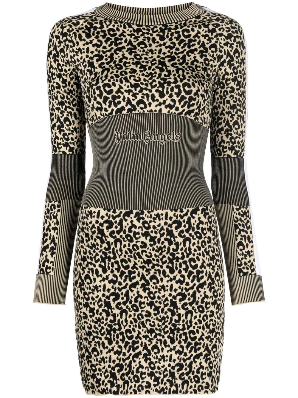 PALM ANGELS WOMEN Animalier Knit Minidress Beige/Black - MAISONDEFASHION.COM