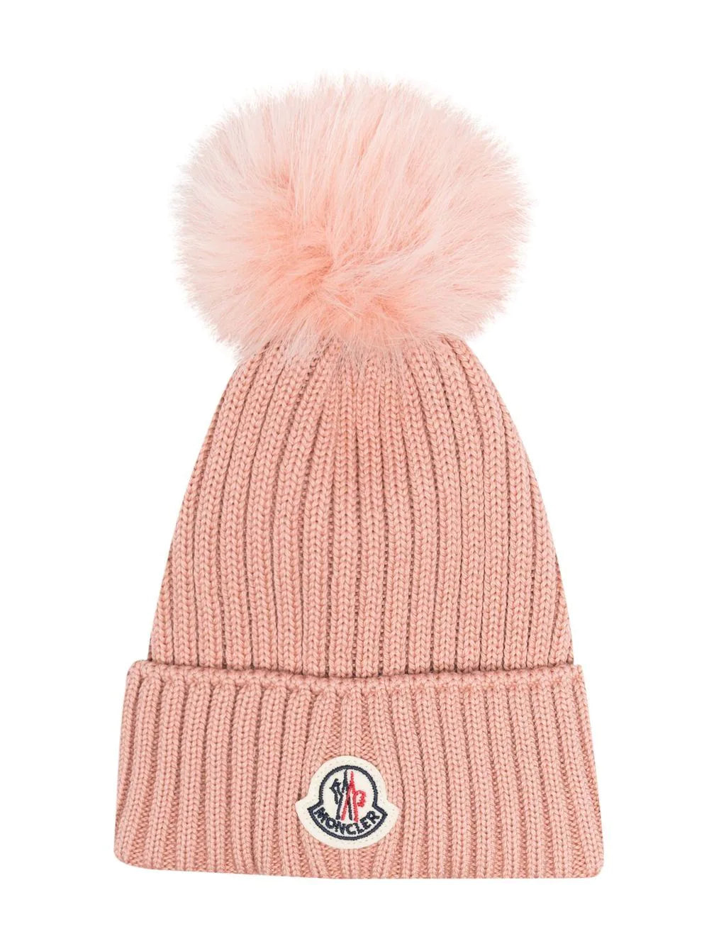 MONCLER KIDS Beanie With Pom-Pom Pink - MAISONDEFASHION.COM