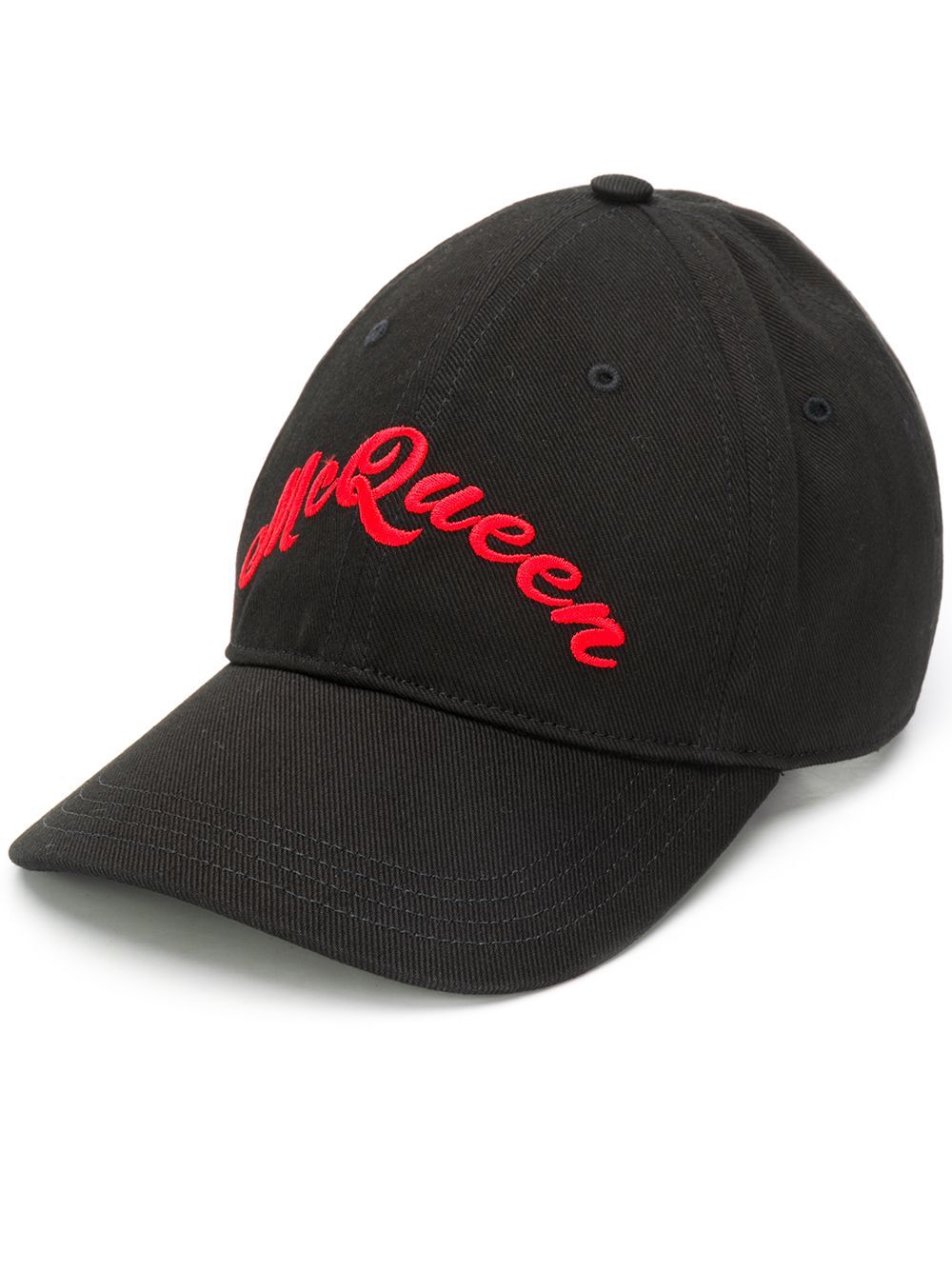 ALEXANDER MCQUEEN Embroidered Signature Baseball Cap Black/Red - MAISONDEFASHION.COM