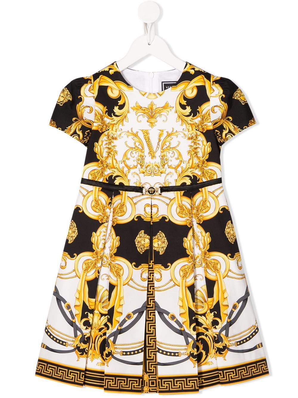 VERSACE KIDS Baroque Print Strap Dress Black/Gold - Maison De Fashion 