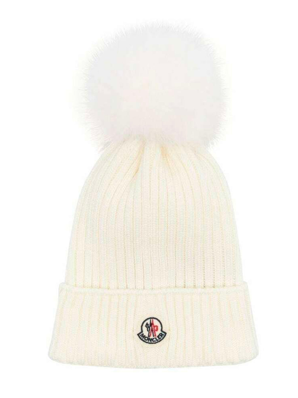 MONCLER KIDS Beanie With Pom-Pom White - MAISONDEFASHION.COM