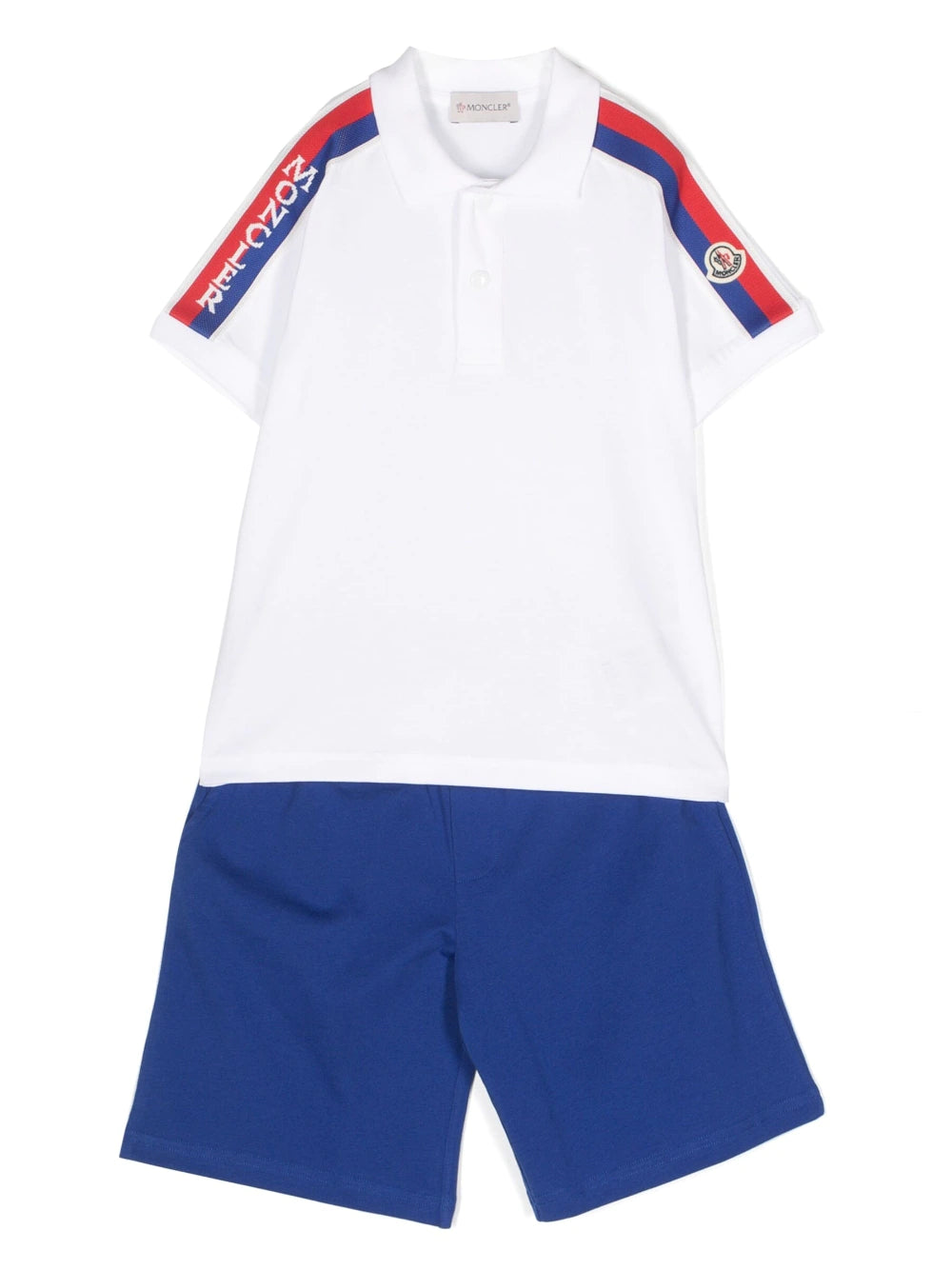 MONCLER KIDS Logo Polo Shirt And Shorts Set White/Blue - MAISONDEFASHION.COM