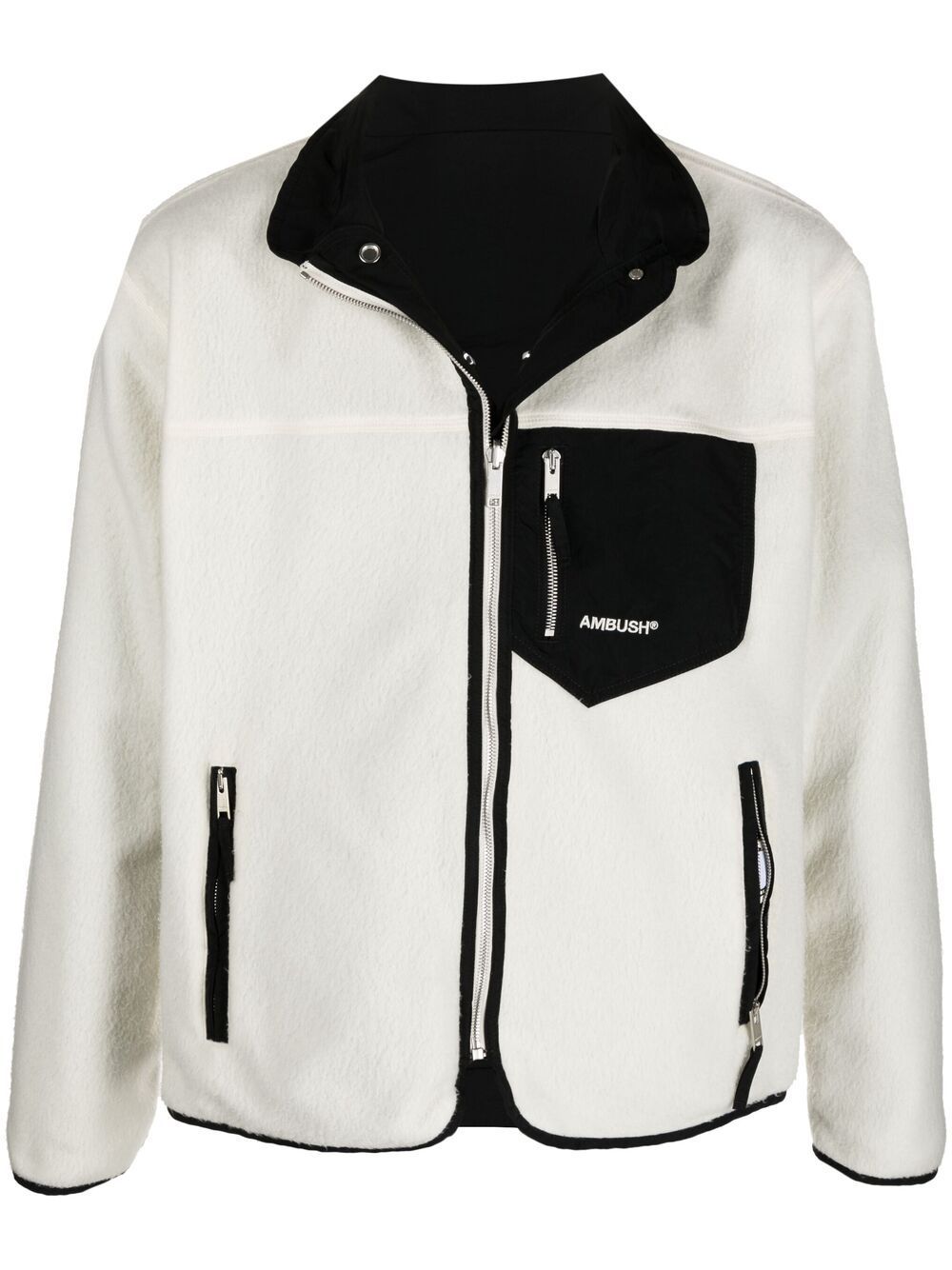 AMBUSH Reversible Logo Fleece Jacket White - MAISONDEFASHION.COM
